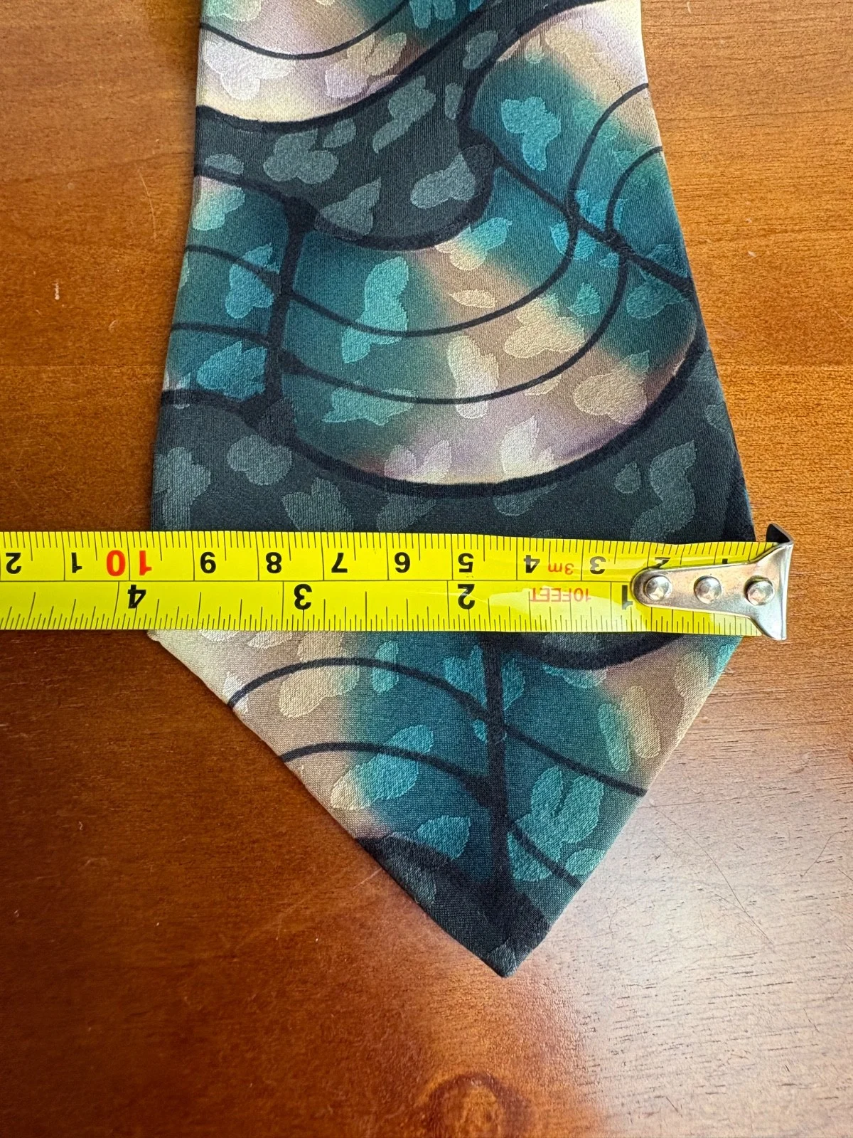 Robert Daskal Hand Painted 100% Silk Tie Abstract Teal Gold Geometric – photo 3