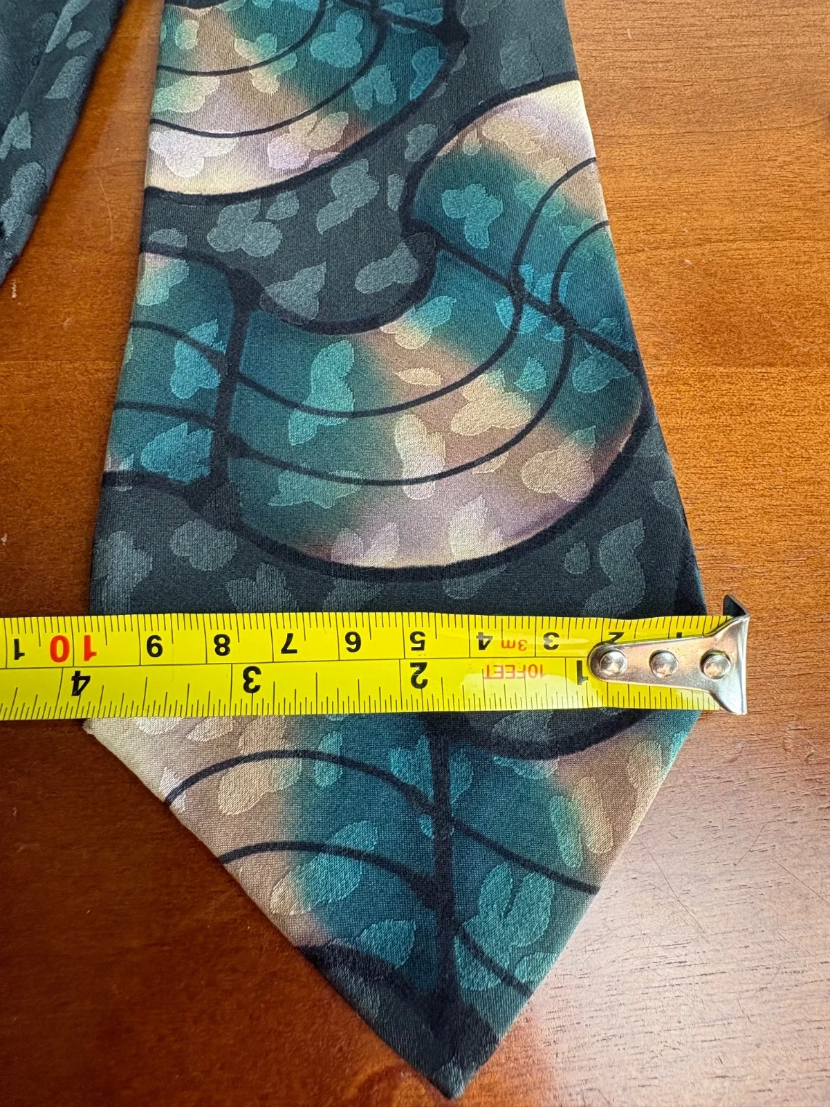 Robert Daskal Hand Painted 100% Silk Tie Abstract Teal Gold Geometric – photo 7