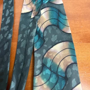 Robert Daskal Hand Painted 100% Silk Tie Abstract Teal Gold Geometric – photo 9