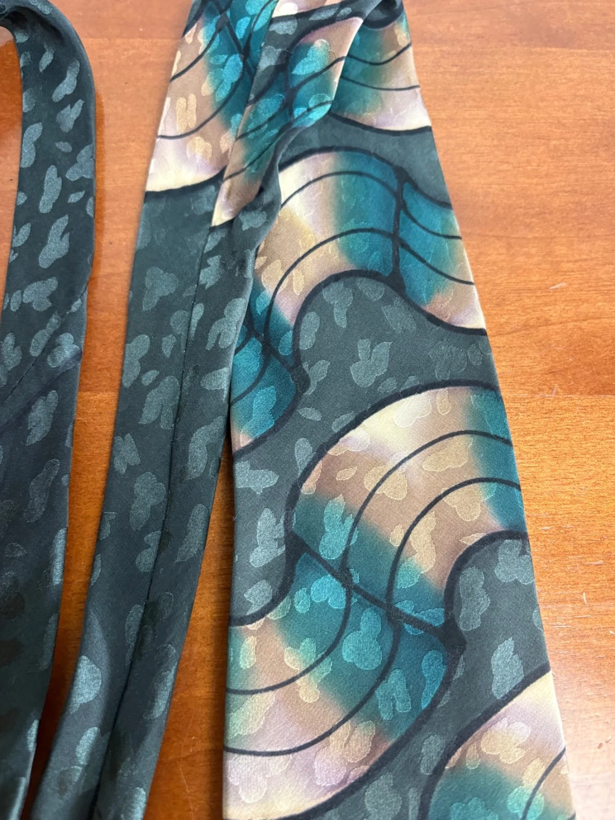 Robert Daskal Hand Painted 100% Silk Tie Abstract Teal Gold Geometric – photo 9