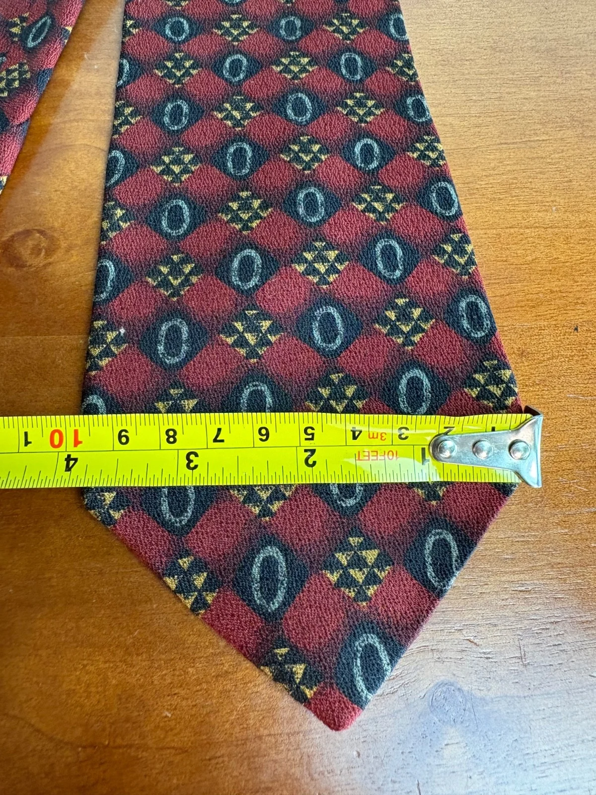 Joseph Abboud Men's Silk Tie Burgundy Geometric Medallion Italian Fabric – photo 5