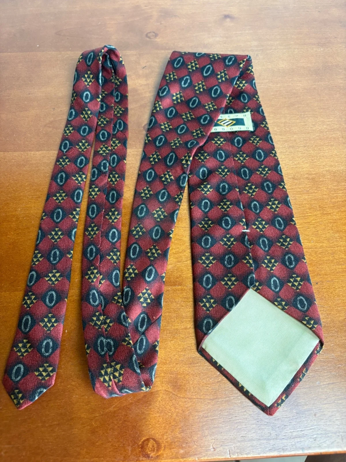 Joseph Abboud Men's Silk Tie Burgundy Geometric Medallion Italian Fabric – photo 6