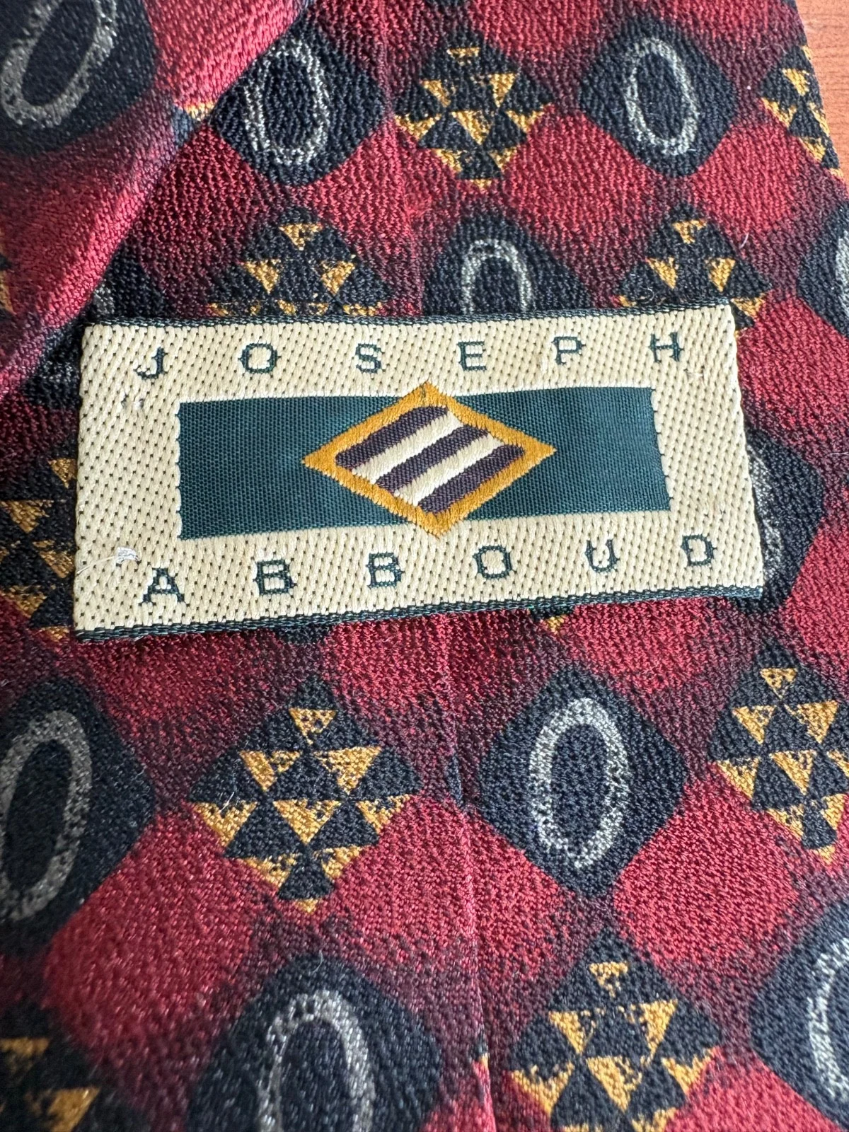 Joseph Abboud Men's Silk Tie Burgundy Geometric Medallion Italian Fabric – photo 7