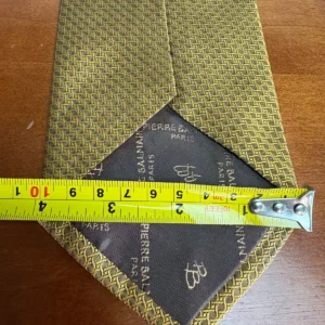 Pierre Balmain Couture Silk Tie Gold Geometric Basketweave Made in USA 4" Wide – photo 10