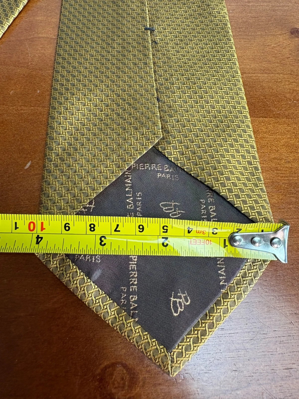 Pierre Balmain Couture Silk Tie Gold Geometric Basketweave Made in USA 4" Wide – photo 10