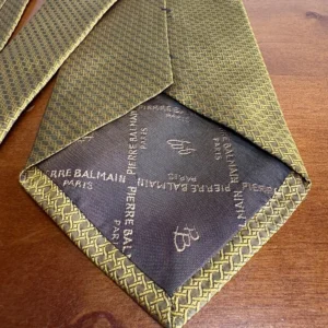 Pierre Balmain Couture Silk Tie Gold Geometric Basketweave Made in USA 4" Wide – photo 8