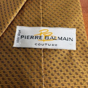 Pierre Balmain Couture Silk Tie Gold Geometric Basketweave Made in USA 4" Wide – photo 9