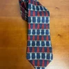 Richel Royal Silk Tie Handmade Spain Navy Blue Red Silver Leaf Pattern