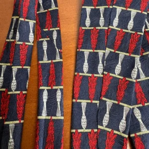 Richel Royal Silk Tie Handmade Spain Navy Blue Red Silver Leaf Pattern – photo 10