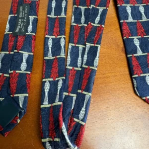Richel Royal Silk Tie Handmade Spain Navy Blue Red Silver Leaf Pattern – photo 11
