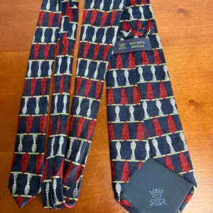 Richel Royal Silk Tie Handmade Spain Navy Blue Red Silver Leaf Pattern – photo 12