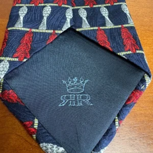 Richel Royal Silk Tie Handmade Spain Navy Blue Red Silver Leaf Pattern – photo 13