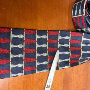 Richel Royal Silk Tie Handmade Spain Navy Blue Red Silver Leaf Pattern – photo 4