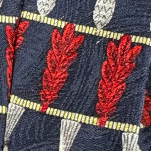 Richel Royal Silk Tie Handmade Spain Navy Blue Red Silver Leaf Pattern – photo 5
