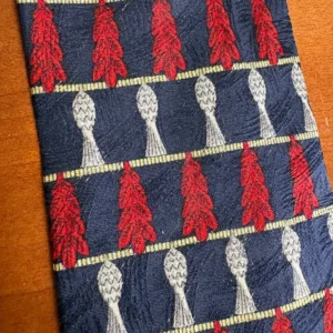 Richel Royal Silk Tie Handmade Spain Navy Blue Red Silver Leaf Pattern – photo 6
