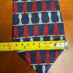 Richel Royal Silk Tie Handmade Spain Navy Blue Red Silver Leaf Pattern – photo 7