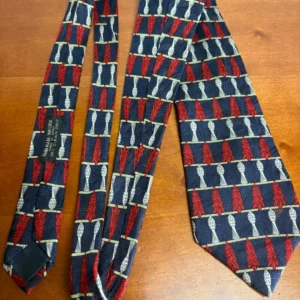Richel Royal Silk Tie Handmade Spain Navy Blue Red Silver Leaf Pattern – photo 8