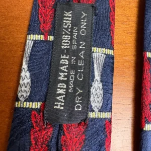 Richel Royal Silk Tie Handmade Spain Navy Blue Red Silver Leaf Pattern – photo 9