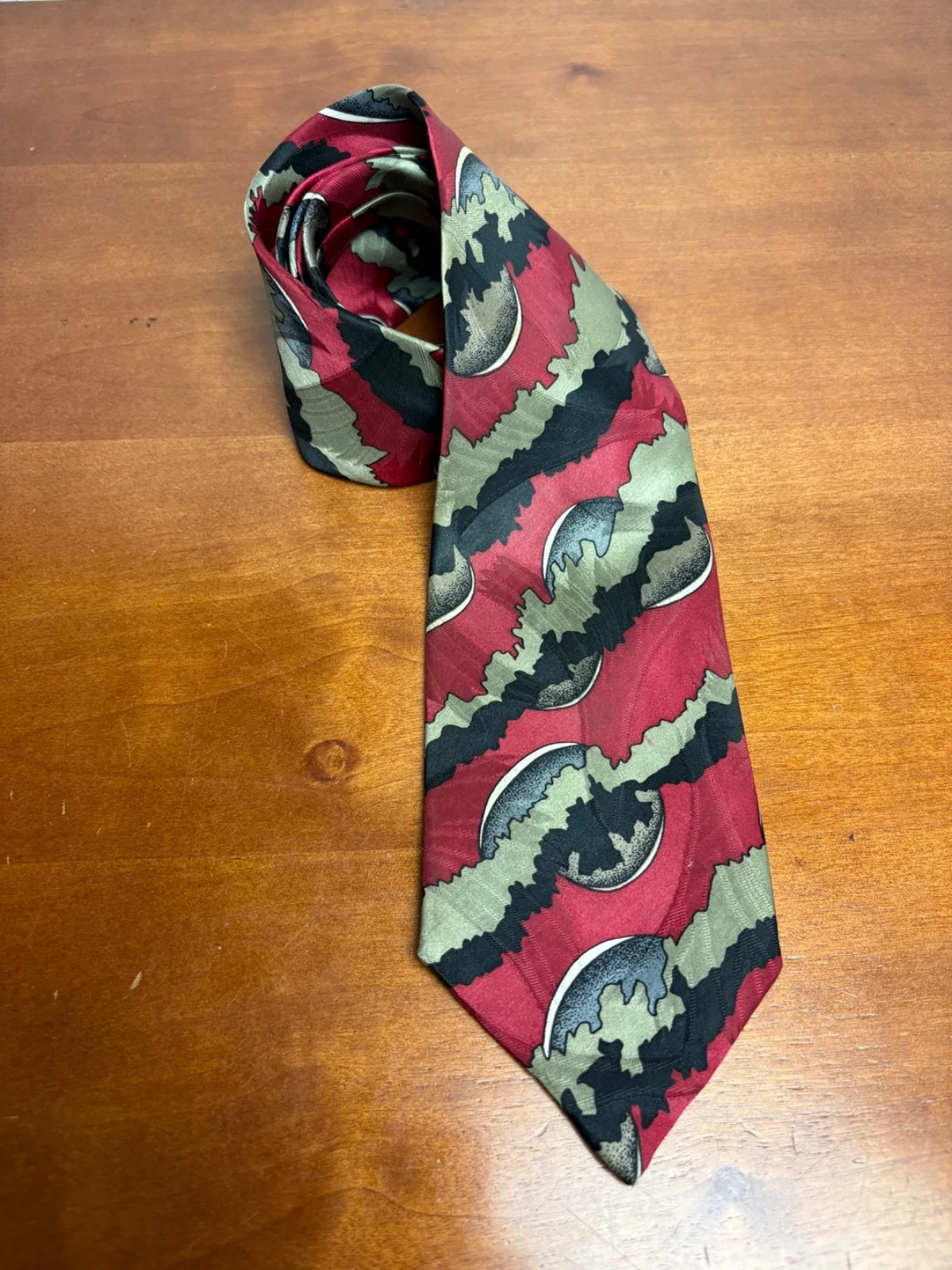 Screenplay by Martin Wong Silk Tie Abstract Geometric Red Green Black