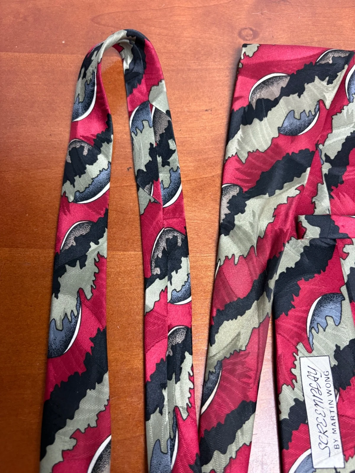 Screenplay by Martin Wong Silk Tie Abstract Geometric Red Green Black – photo 10