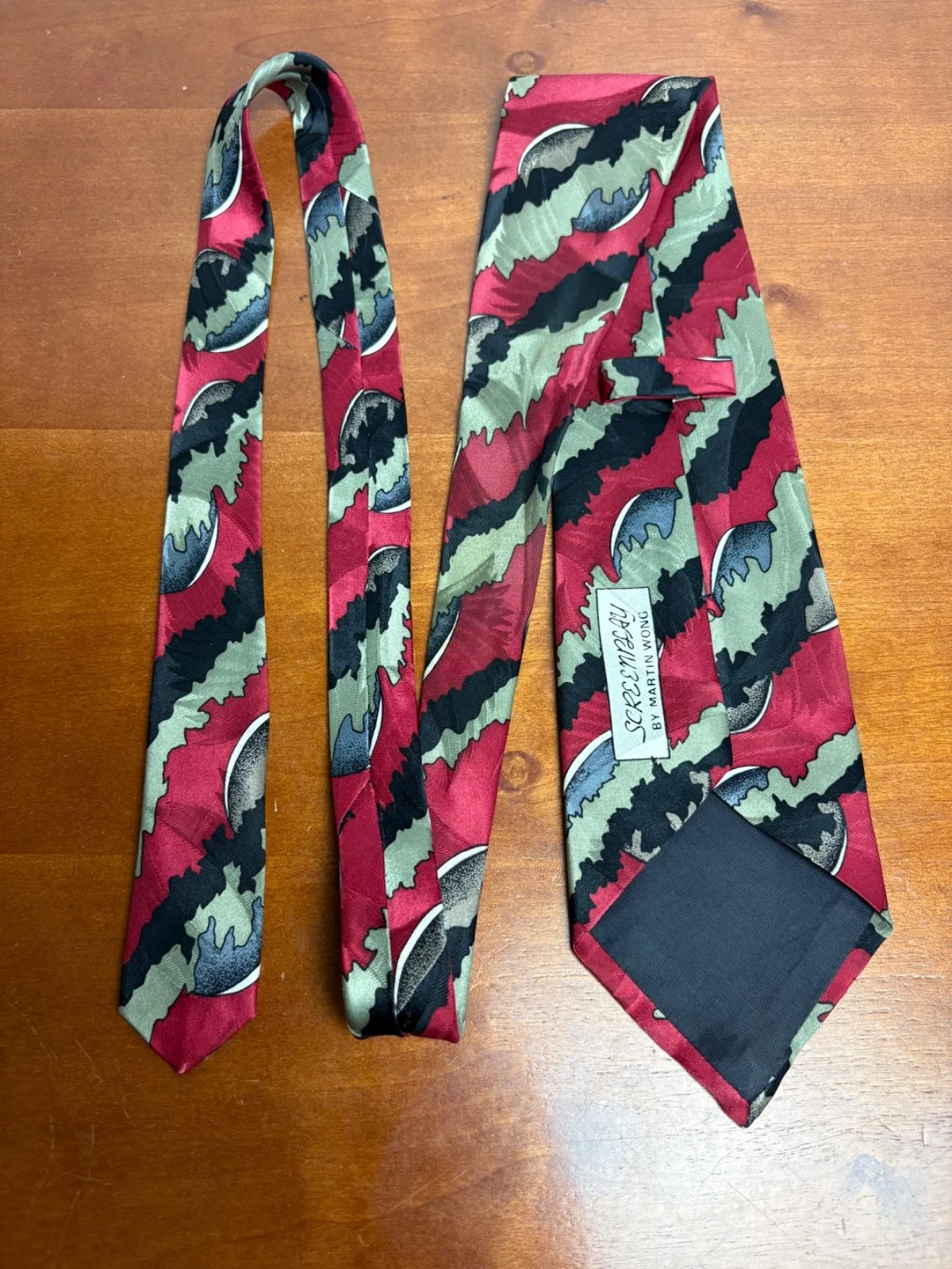 Screenplay by Martin Wong Silk Tie Abstract Geometric Red Green Black – photo 6
