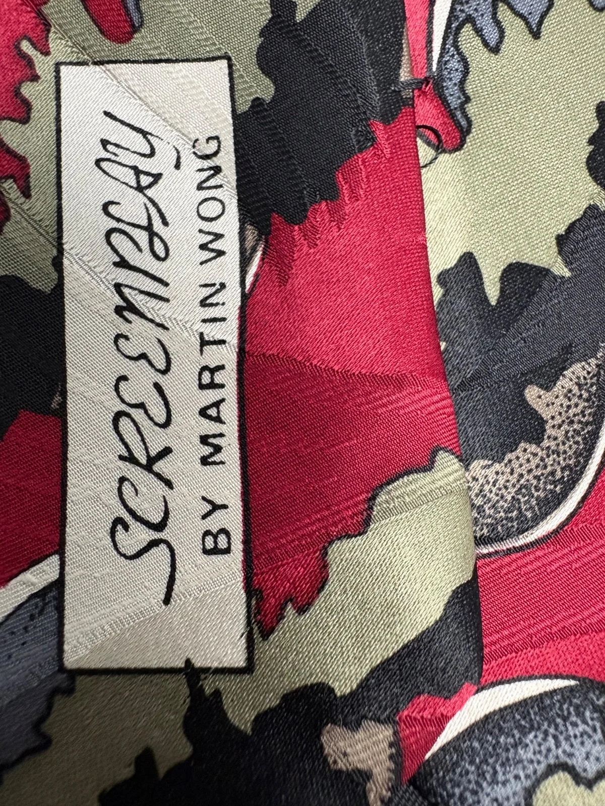 Screenplay by Martin Wong Silk Tie Abstract Geometric Red Green Black – photo 7