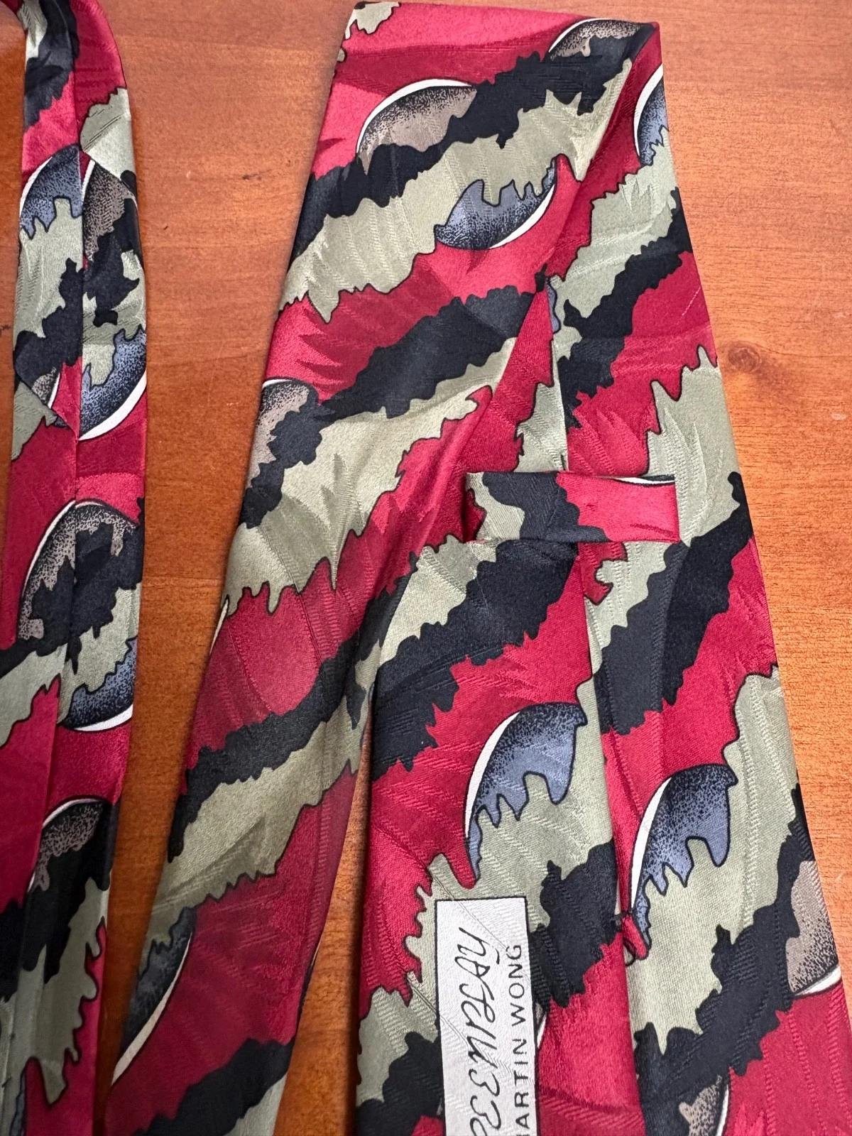 Screenplay by Martin Wong Silk Tie Abstract Geometric Red Green Black – photo 8