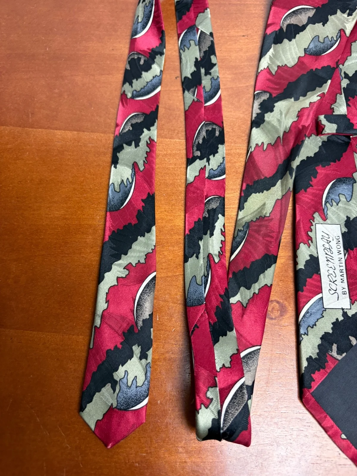 Screenplay by Martin Wong Silk Tie Abstract Geometric Red Green Black – photo 9