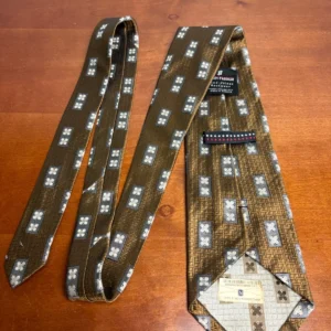 Hickey Freeman Silk Tie Brown Gold Geometric Hand Folded Italian Silk USA – photo 10