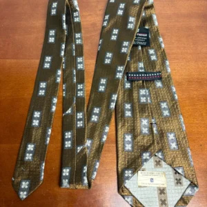 Hickey Freeman Silk Tie Brown Gold Geometric Hand Folded Italian Silk USA – photo 13