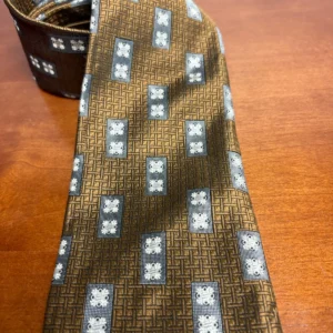 Hickey Freeman Silk Tie Brown Gold Geometric Hand Folded Italian Silk USA – photo 3