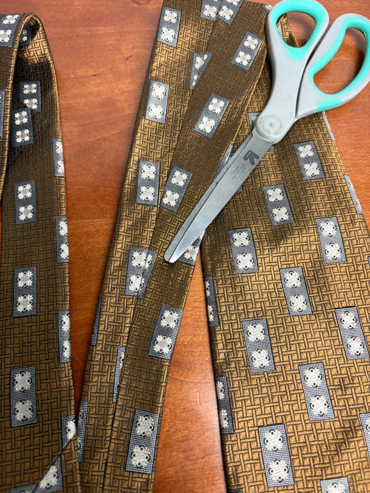Hickey Freeman Silk Tie Brown Gold Geometric Hand Folded Italian Silk USA – photo 6