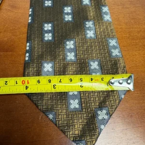 Hickey Freeman Silk Tie Brown Gold Geometric Hand Folded Italian Silk USA – photo 7