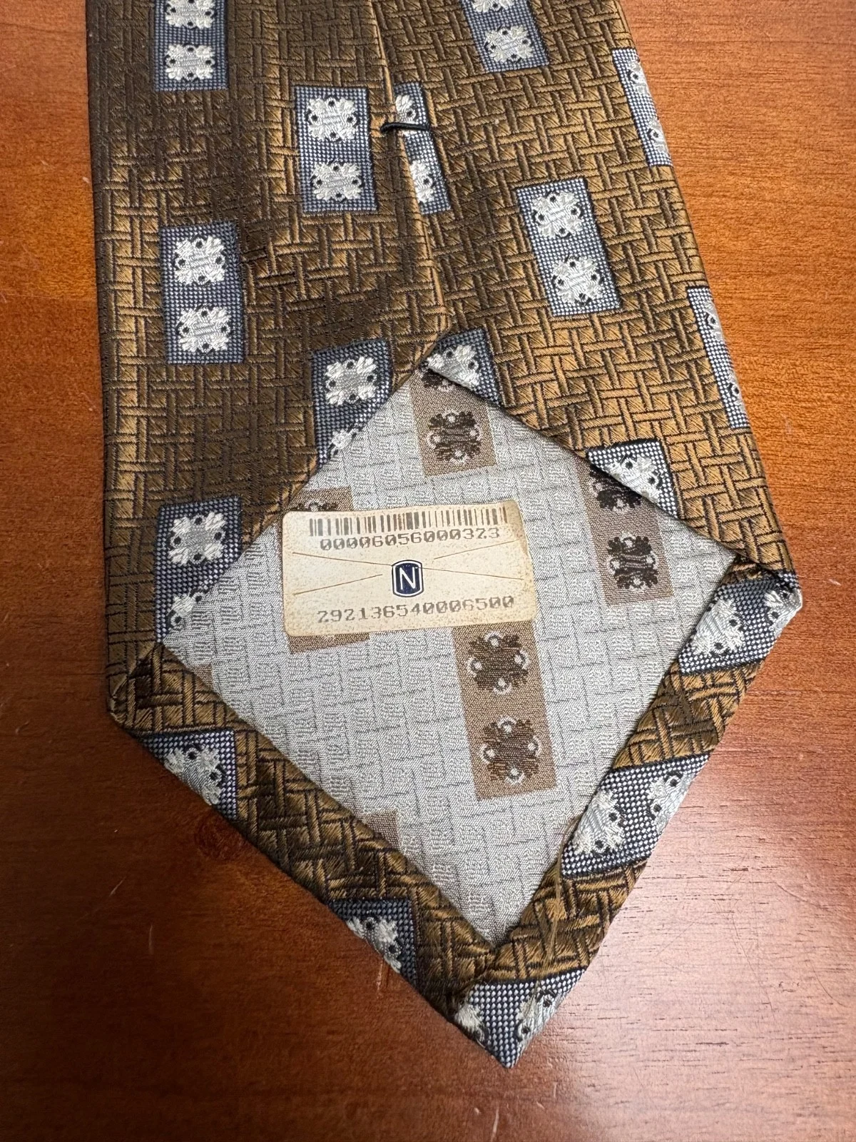 Hickey Freeman Silk Tie Brown Gold Geometric Hand Folded Italian Silk USA – photo 9