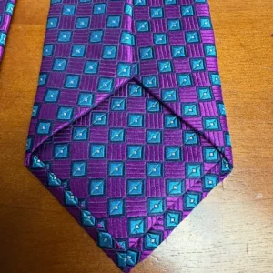 Hickey Freeman Silk Tie Purple Blue Geometric Square Pattern Luxury Men's Tie – photo 10
