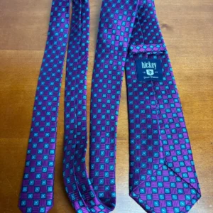 Hickey Freeman Silk Tie Purple Blue Geometric Square Pattern Luxury Men's Tie – photo 11