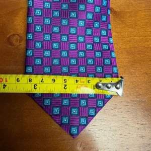 Hickey Freeman Silk Tie Purple Blue Geometric Square Pattern Luxury Men's Tie – photo 3