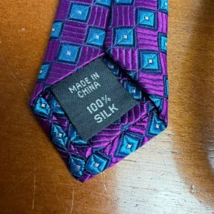 Hickey Freeman Silk Tie Purple Blue Geometric Square Pattern Luxury Men's Tie – photo 4