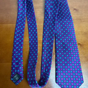 Hickey Freeman Silk Tie Purple Blue Geometric Square Pattern Luxury Men's Tie – photo 5