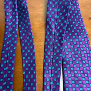 Hickey Freeman Silk Tie Purple Blue Geometric Square Pattern Luxury Men's Tie – photo 6