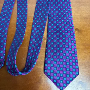 Hickey Freeman Silk Tie Purple Blue Geometric Square Pattern Luxury Men's Tie – photo 7