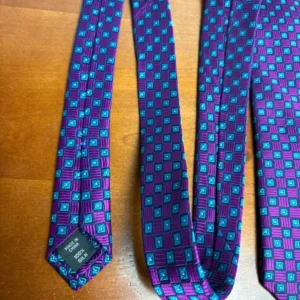 Hickey Freeman Silk Tie Purple Blue Geometric Square Pattern Luxury Men's Tie – photo 8