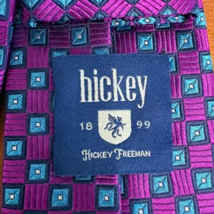 Hickey Freeman Silk Tie Purple Blue Geometric Square Pattern Luxury Men's Tie – photo 9