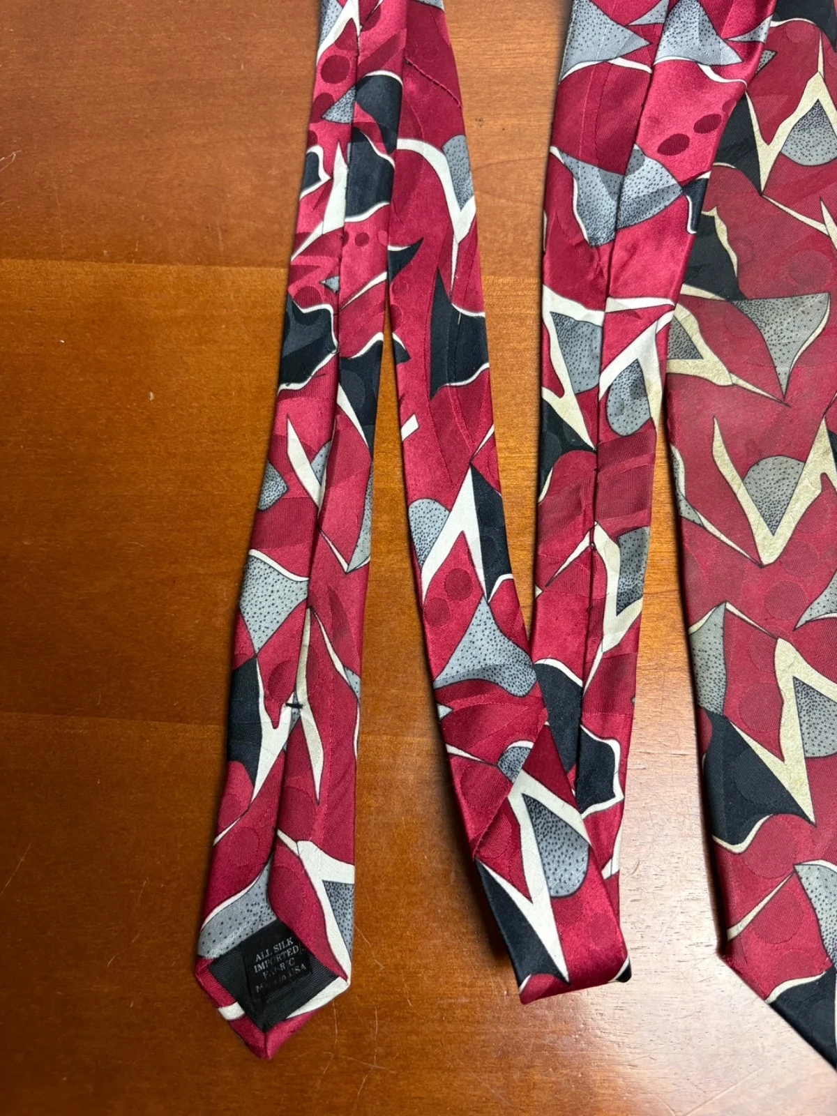 Screenplay by Martin Wong Silk Tie Red Abstract Geometric Vintage Men's Necktie – photo 10