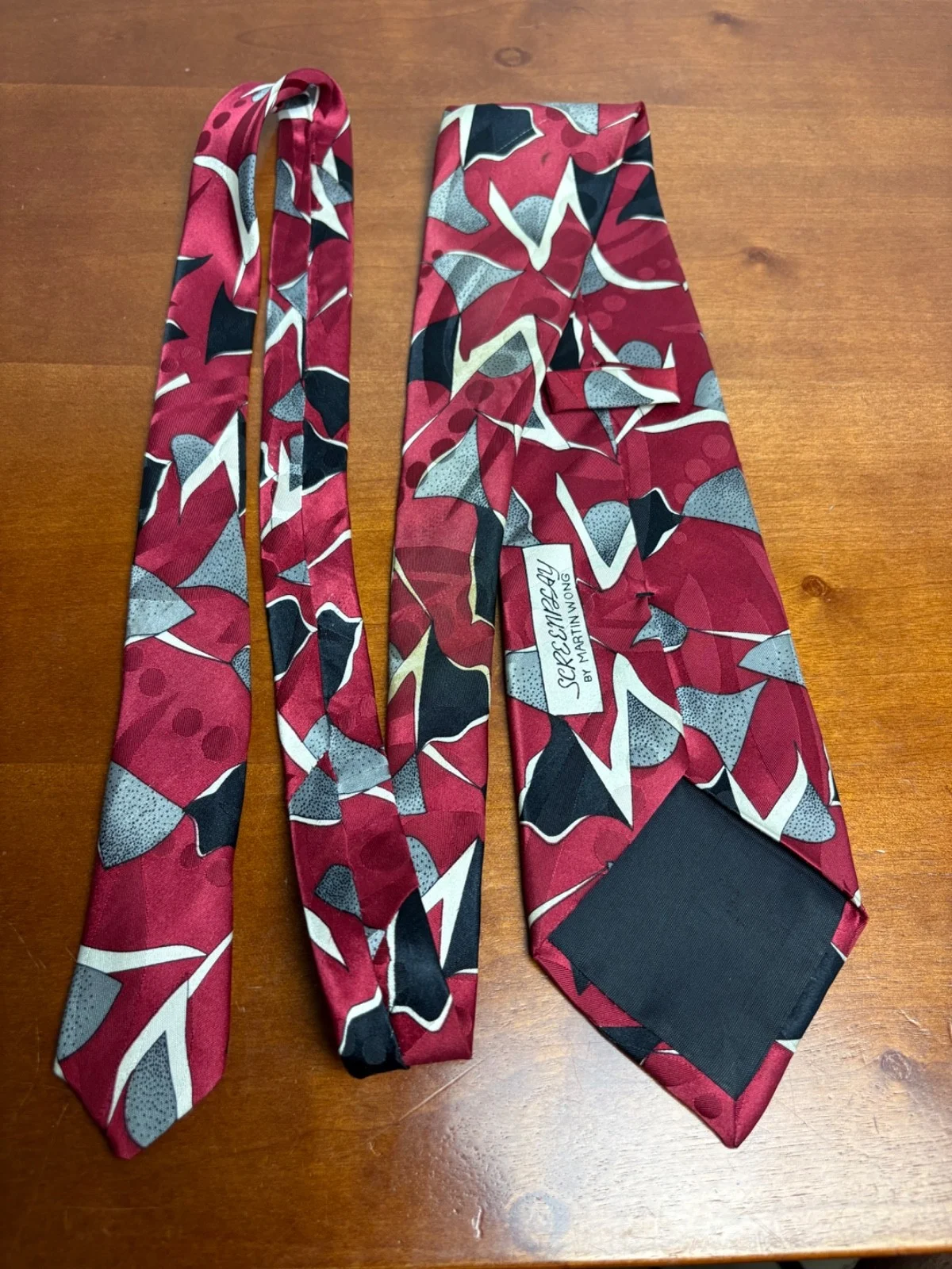 Screenplay by Martin Wong Silk Tie Red Abstract Geometric Vintage Men's Necktie – photo 13
