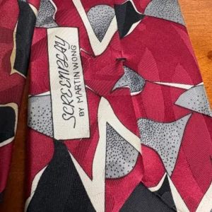 Screenplay by Martin Wong Silk Tie Red Abstract Geometric Vintage Men's Necktie – photo 14