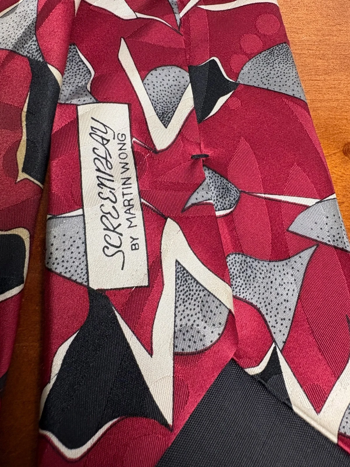 Screenplay by Martin Wong Silk Tie Red Abstract Geometric Vintage Men's Necktie – photo 14