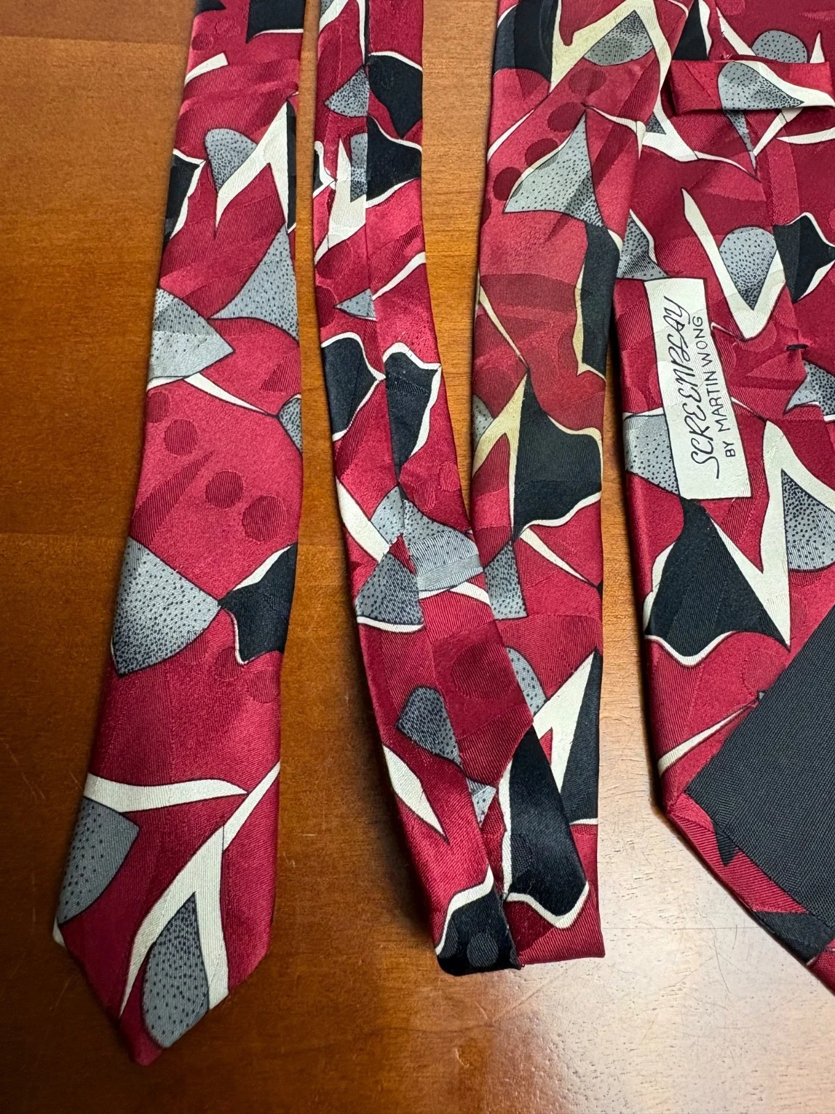 Screenplay by Martin Wong Silk Tie Red Abstract Geometric Vintage Men's Necktie – photo 15