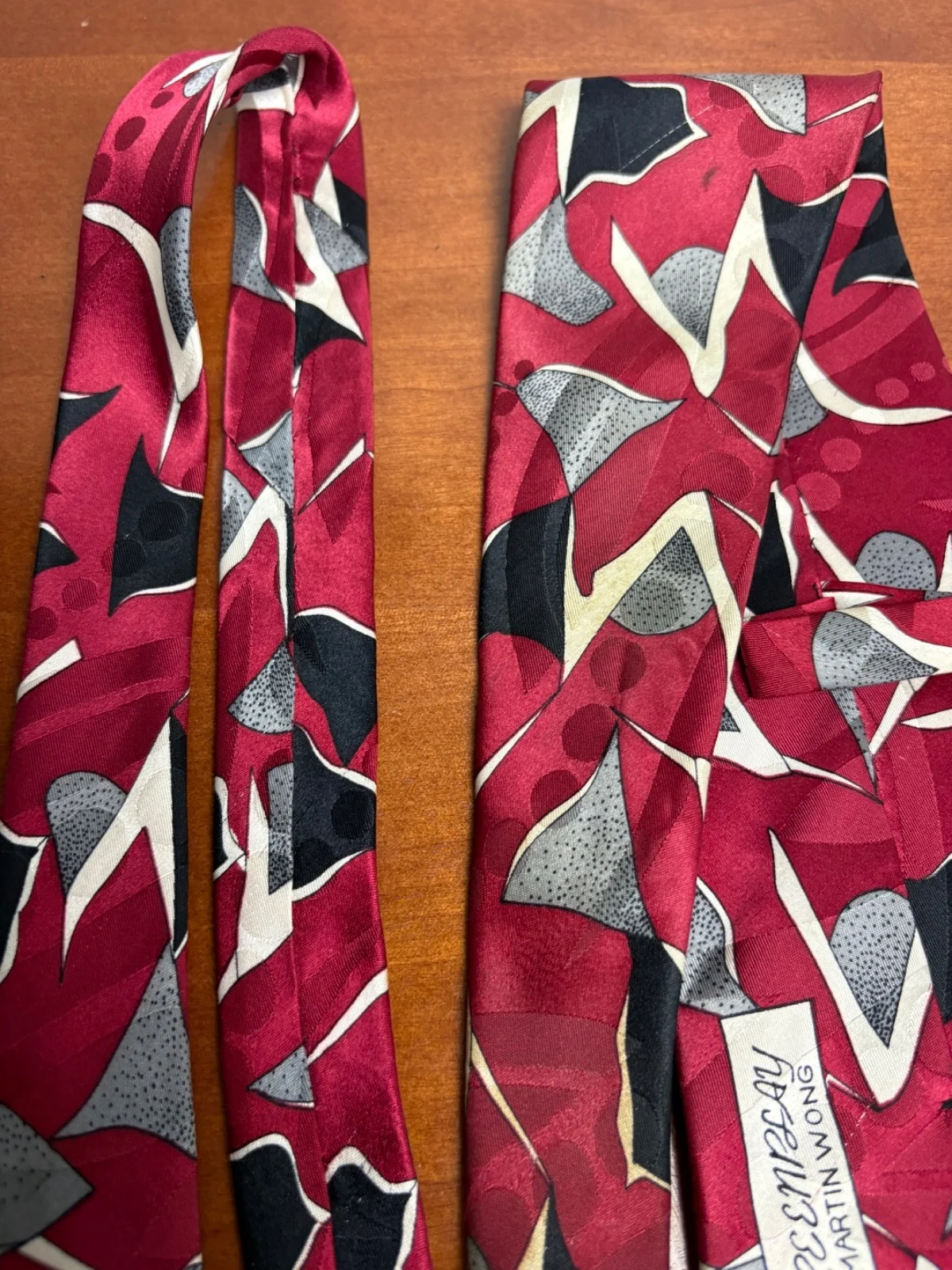 Screenplay by Martin Wong Silk Tie Red Abstract Geometric Vintage Men's Necktie – photo 16
