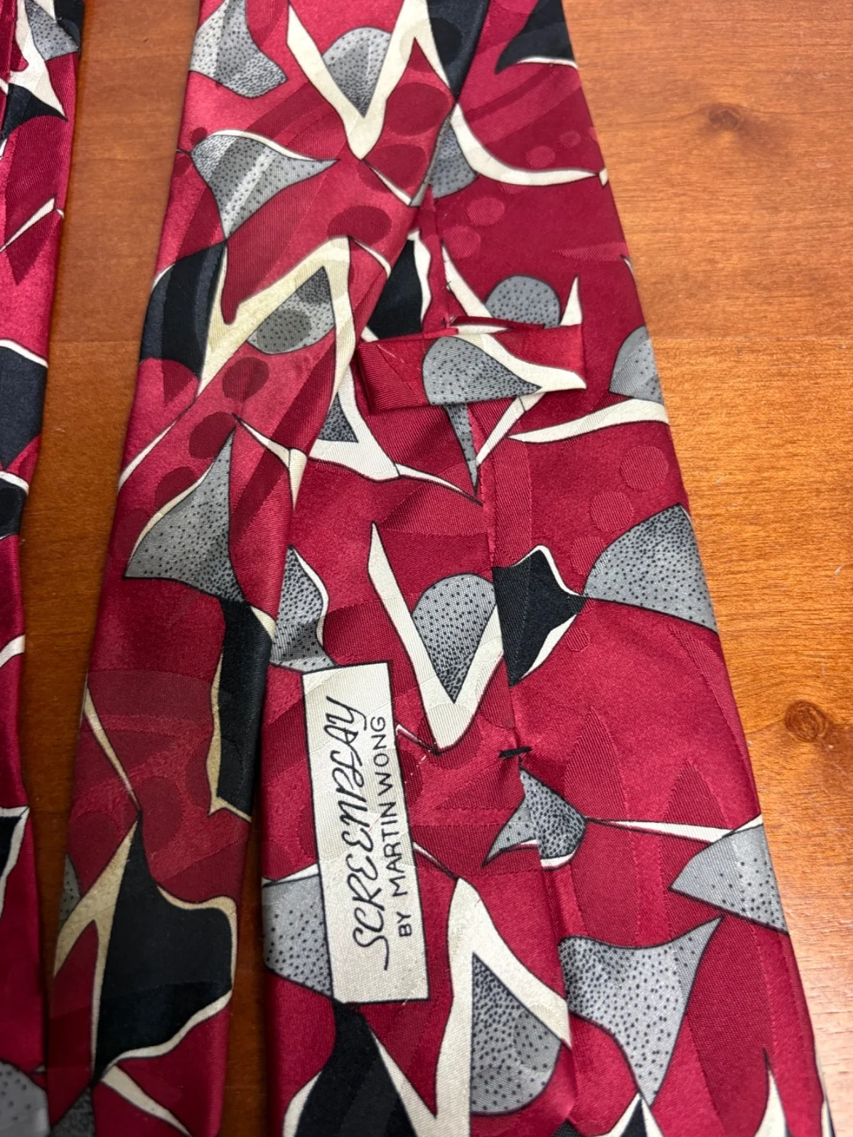 Screenplay by Martin Wong Silk Tie Red Abstract Geometric Vintage Men's Necktie – photo 17